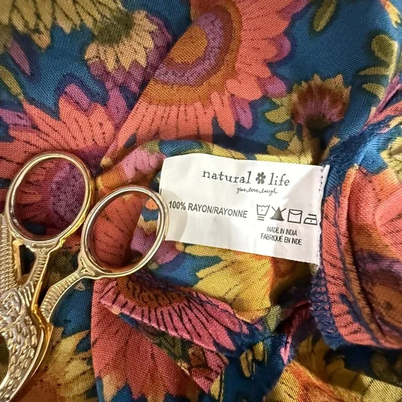 Natural Life Sunflower Print Maxi Dress Blue Yellow Pink Boho Festival S - Picture 9 of 9